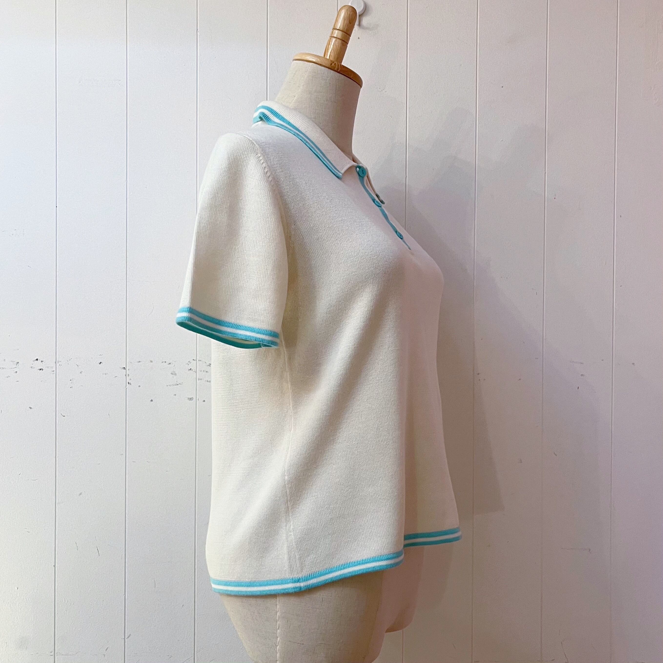 pastel mint blue line polo knit