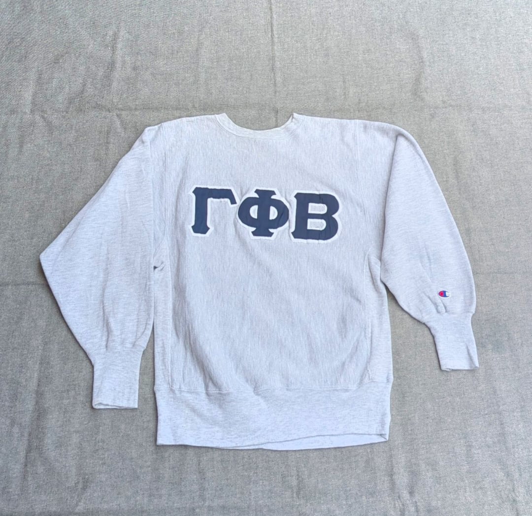 90s champion r/w ネイビーギリシア文字 パッチ sweat 小岩店