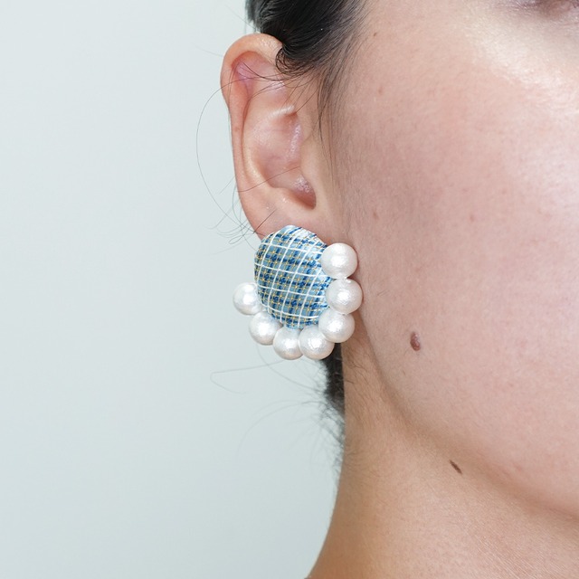【縁】業平格子×コットンパール　ピアス/【En (Connection)】 – Narihiragoushi × Cotton Pearl Pierced Earrings