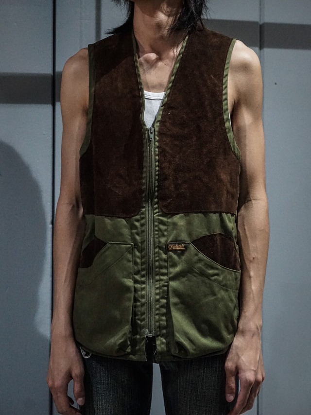 【add (C) vintage】"Belstaff" Suede x Knit Switching Design Loose Zip Up Vest