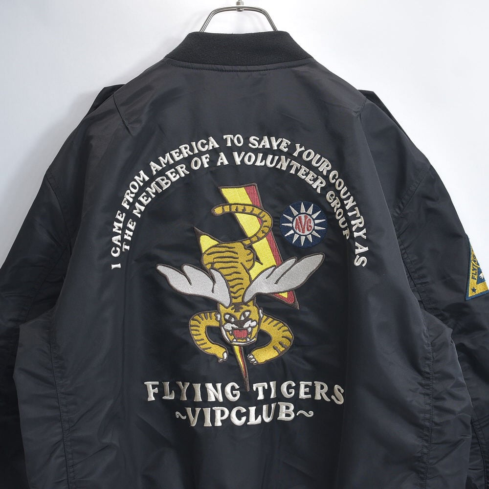 90~00s VIP CLUB ビップクラブ フライングタイガース P-40 ウォーホーク 刺繍デザイン MA-1 中綿なし フライトジャケット ヴィンテージ ビンテージ 古着 メンズL相当