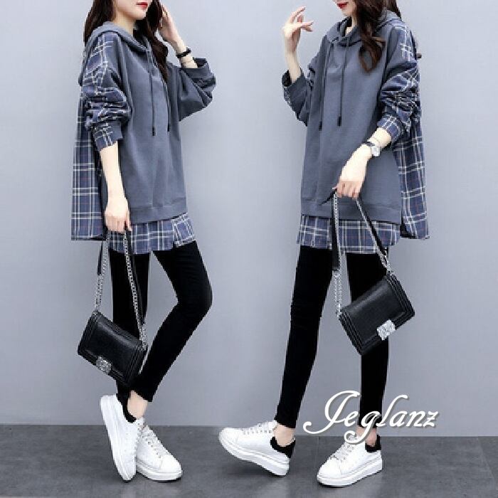 パーカー フーディ プルオーバー フェイク レイヤード ルーズ ♪(MB727)σ,ς*