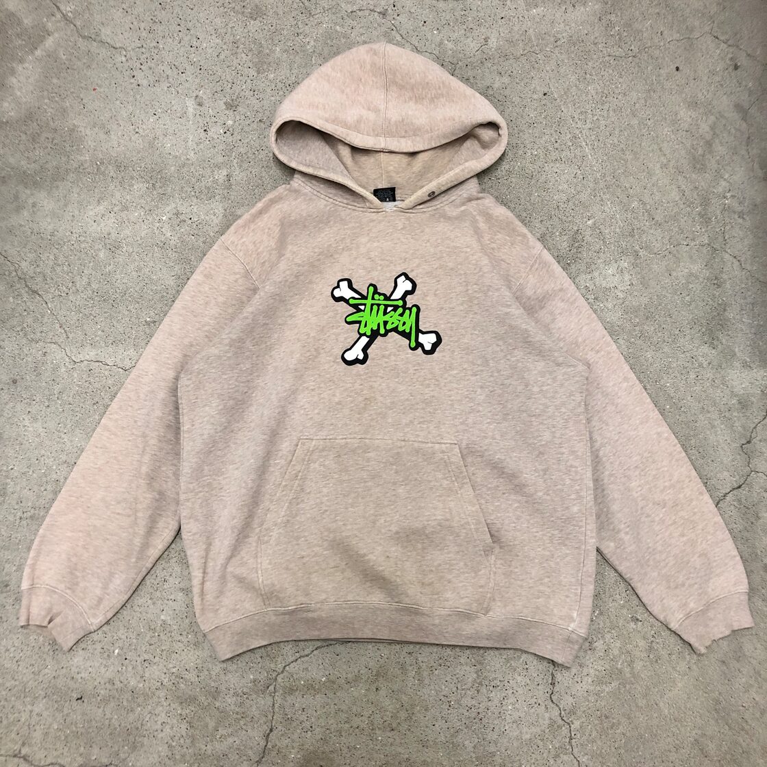 90～00s OLD STUSSY/Cross Bone Logo print Hoodie/M/クロスボーンロゴ 