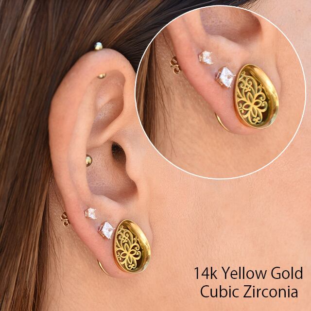 ピアス 14K 14金イエローゴールド 片耳ピアス 22G ジルコニア ゴールド