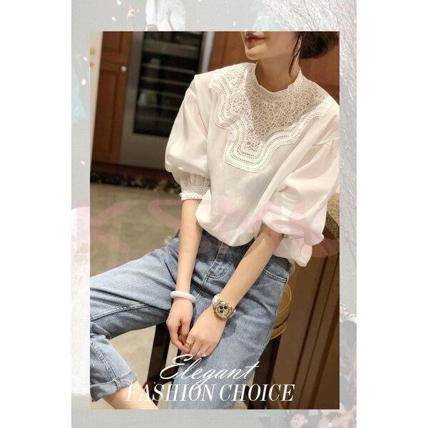 ブラウス レディース 長袖 トップス 白レースブラウス パフスリーブ