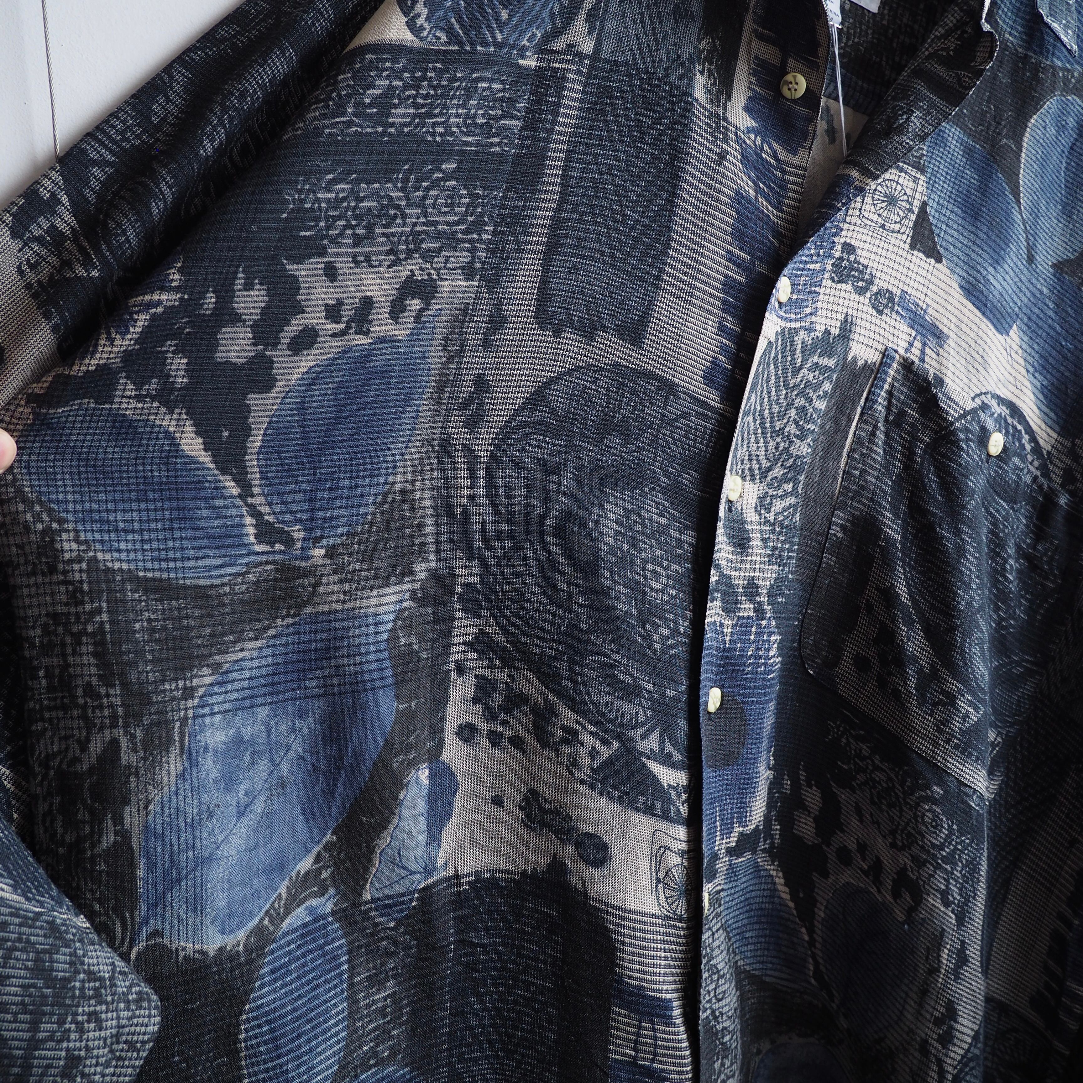 1990s ” Goouch ” contemporary collage art printed vintage loose silhouette silk shirt