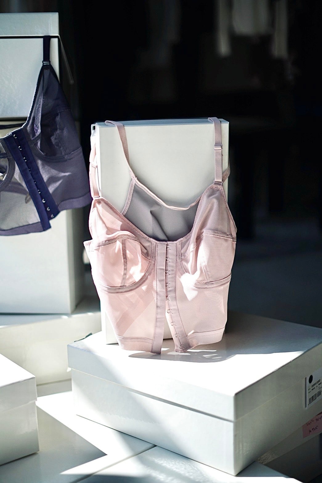OVERNEATH / NET×BUSTIER (Bustier / 036N) ( Dusty Pink×Grey , Navy