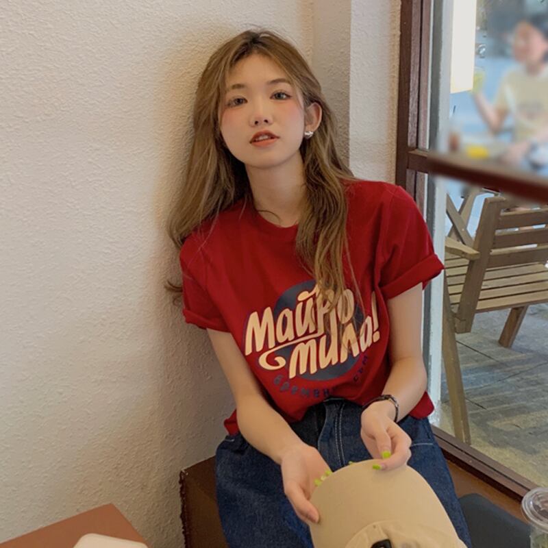 レッドショートTシャツ サマースタイルトップス 夏物 試着室26954570913