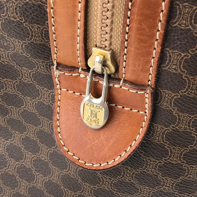 CELINE セリーヌ マカダム ブラゾン型押し PVC レザー ボストンバッグ キーポル ハンドバッグ ブラウン vintage ヴィンテージ オールド hkkxdj