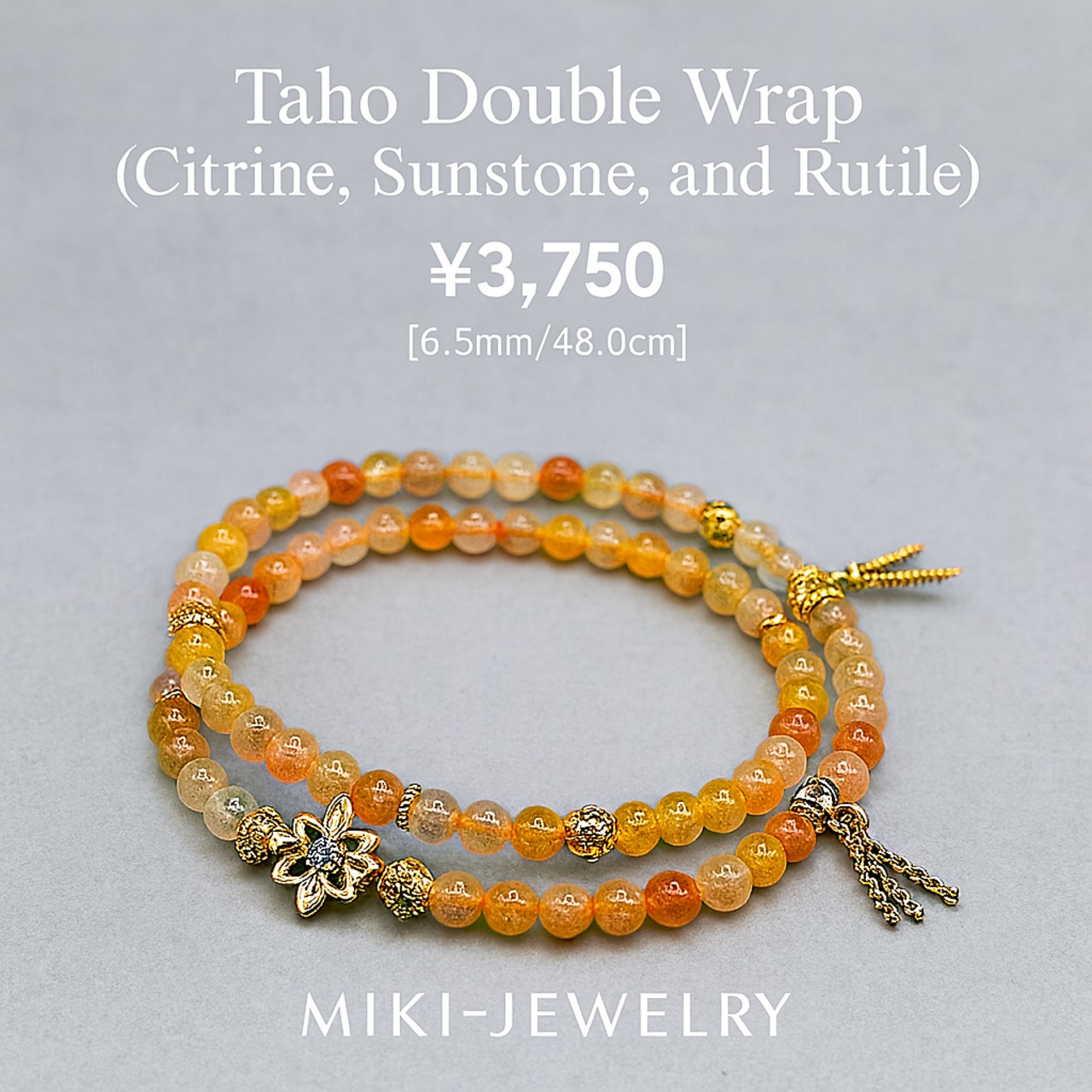 豊かさと前向きな力を授ける石｜MIKI-JEWERLRY【多宝ダブルラップブレスレット（シトリン＆サンストーン＆ルチル）6.5mm/48cm】 Taho Double Wrap Bracelet (Citrine, Sunstone & Rutile)