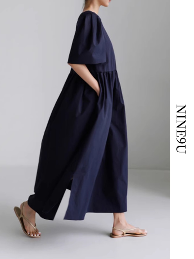 flare-sleeve square-neck chic long-one-piece【NINE7895】