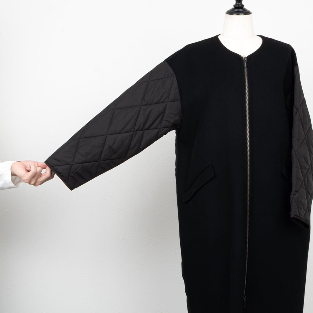 QTUME／クチューム】ダブルメルトンキルティングロングコート