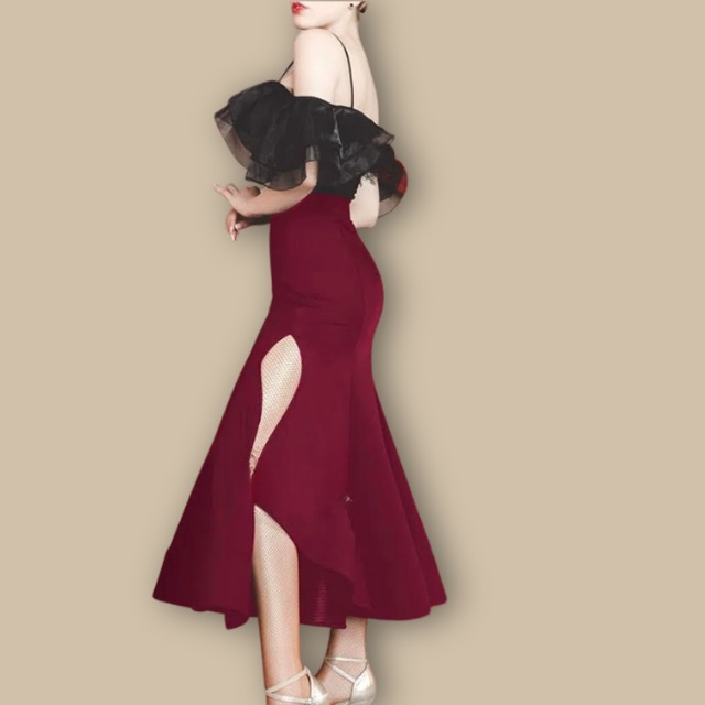 ディープスリット マーメイド エレガント ダンススカート 2col D00592