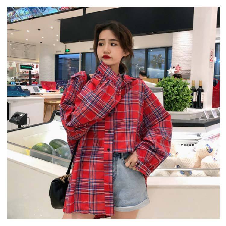チェック柄シャツ+ベアトップ 2点セット チェックシャツ 長袖シャツ