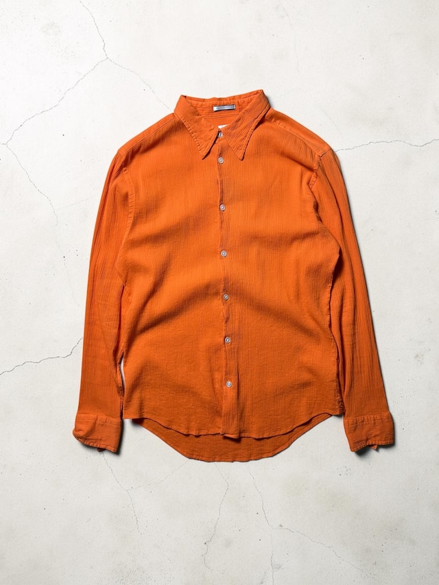 PAUL SMITH Textured Crinkle Fabric Bright Orange Long Sleeve Button Up Shirt
