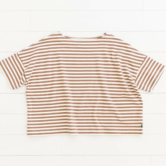 Over size border T-shirt (cafe au lait×kinari)