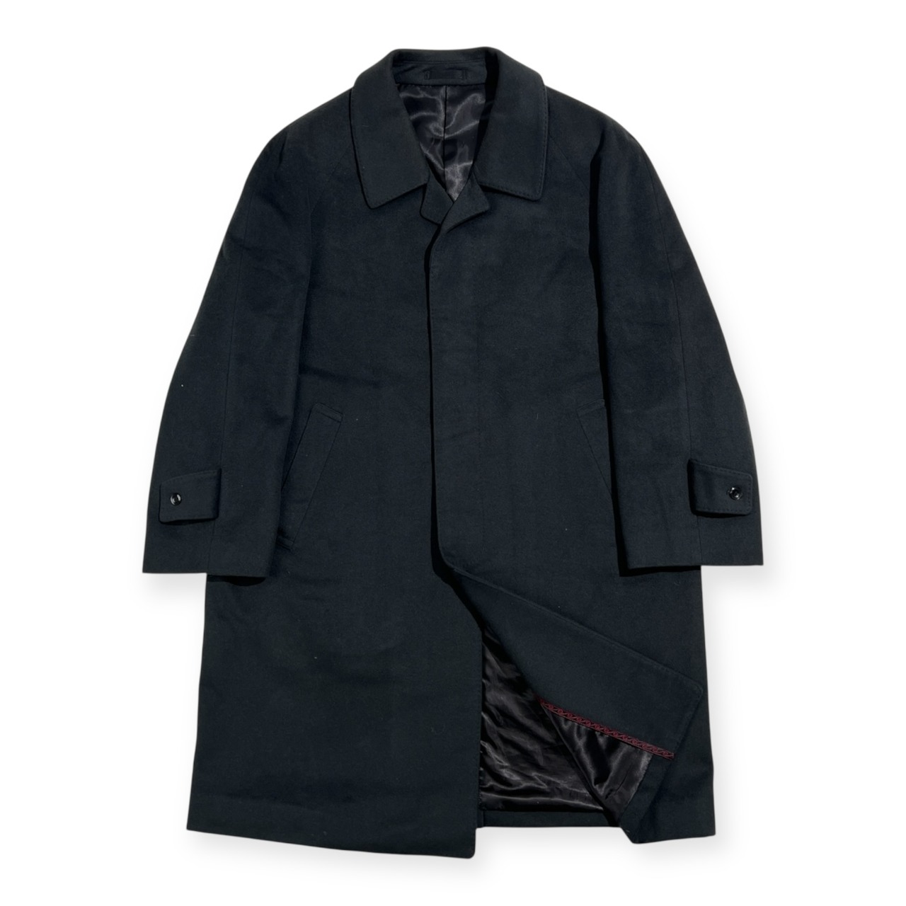 深喜毛織 FUKAKI カシミヤ100% ステンカラーコート 比翼仕立て サイズ A3 /ブラックグレー系 最高級 紳士 ビジネス フォーマル