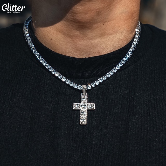Iced Out Squared Cross Pendant 【GOLD /SILVER】