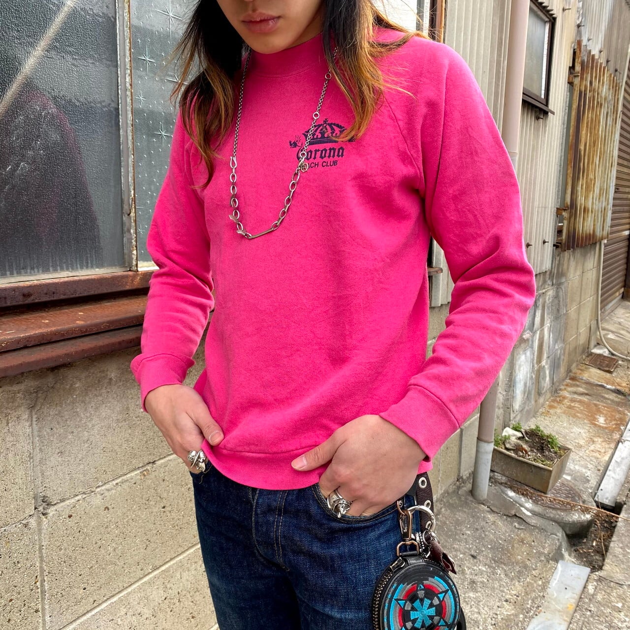 USA製 古着 80's ラグラン ブランク スウェット ピンク 古着 80s USA製 Hanes 無地 ソリッド プレーン ラグラン