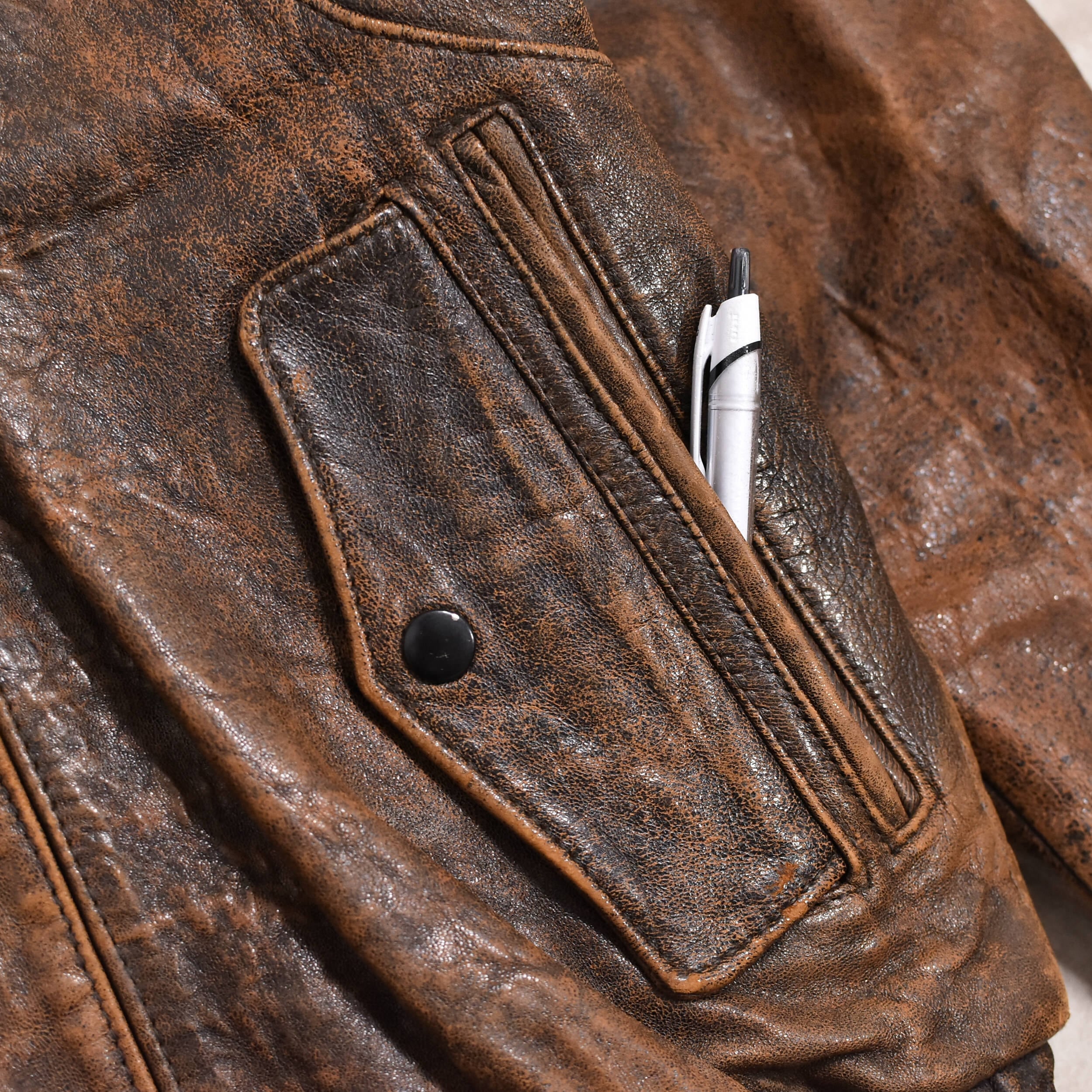 90s aging processing leather jkt | 古着屋 grin days memory 【公式