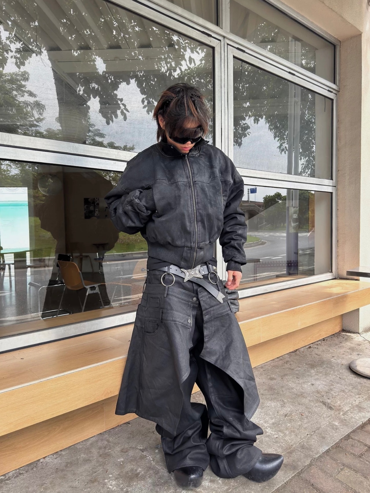 【CinderVein】Wax Coated Distressed Bomber Jacket