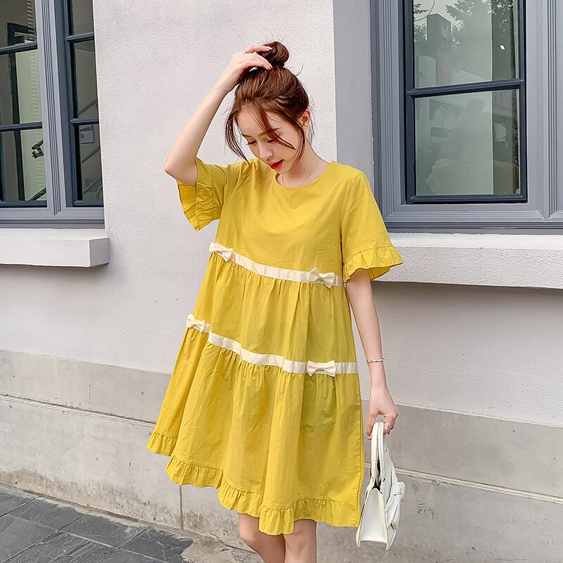 【新作】【送料無料】 マタニティウェア2020夏の新しいスタイルの綿とリネンのステッチファッションドレスミドル丈ドレス妊婦-アリババ コットン サマー 夏物 expec210945993306