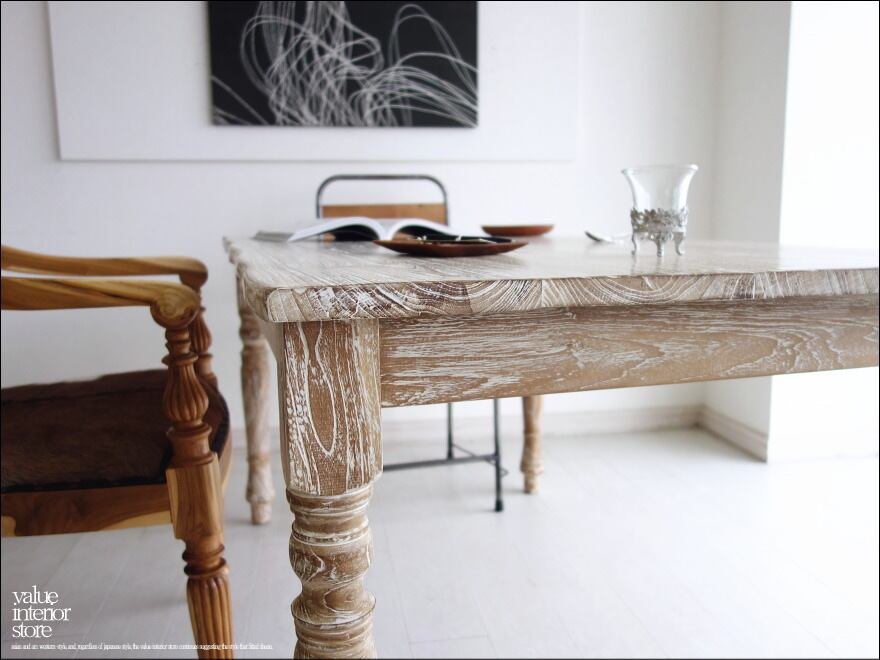 オールドチークダイニングテーブル150cm　（総無垢） オールドチーク総無垢 ダイニングテーブルLR 食卓テーブル 古材