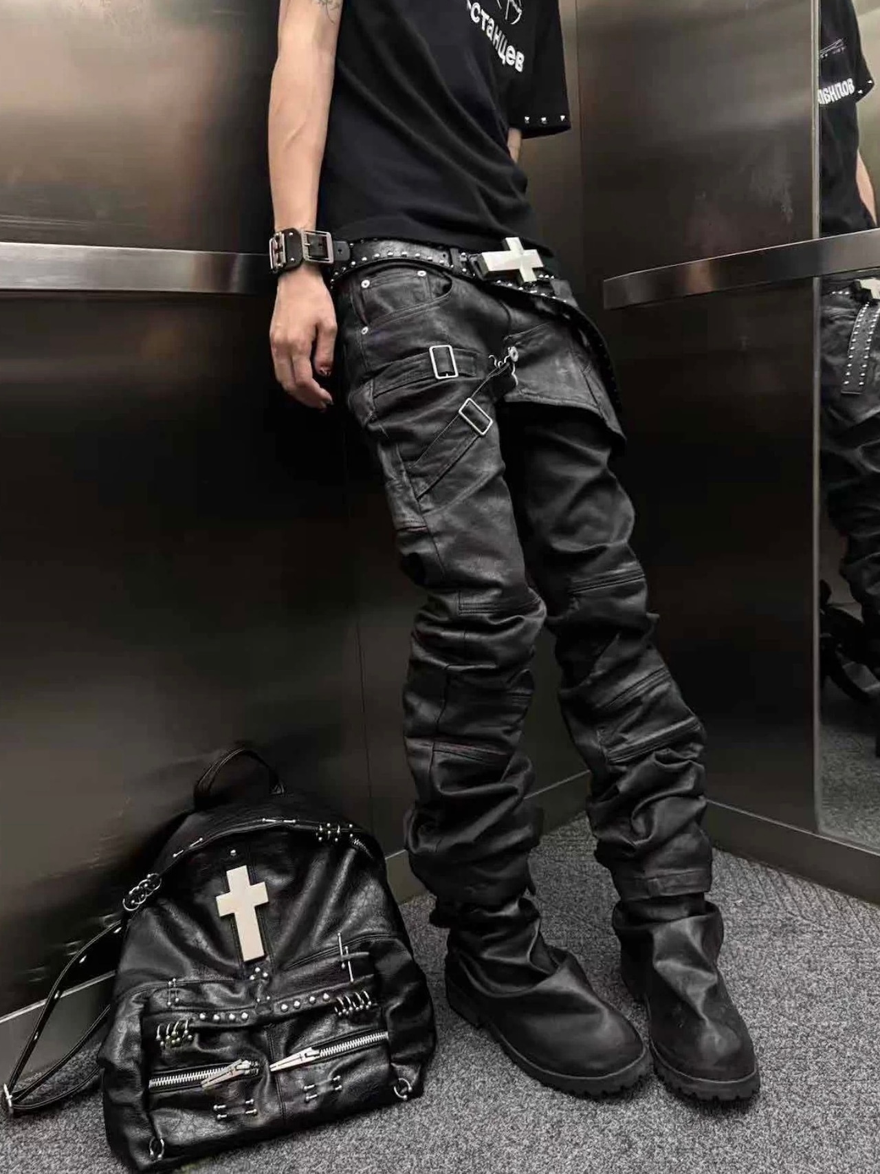 【CinderVein】Dual Track Reconstructed Waxed Denim Pants