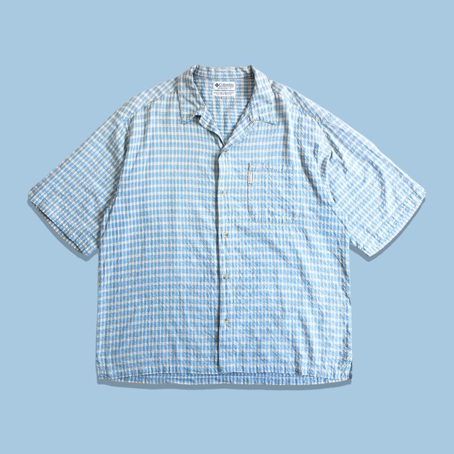 1998s Columbia seersucker open collar check shirt