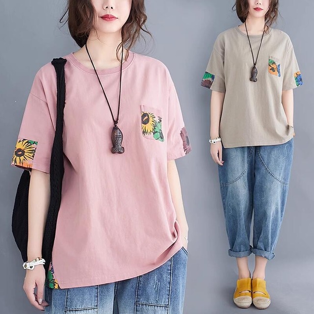 半袖ひまわりボックスTシャツ（４色）10003