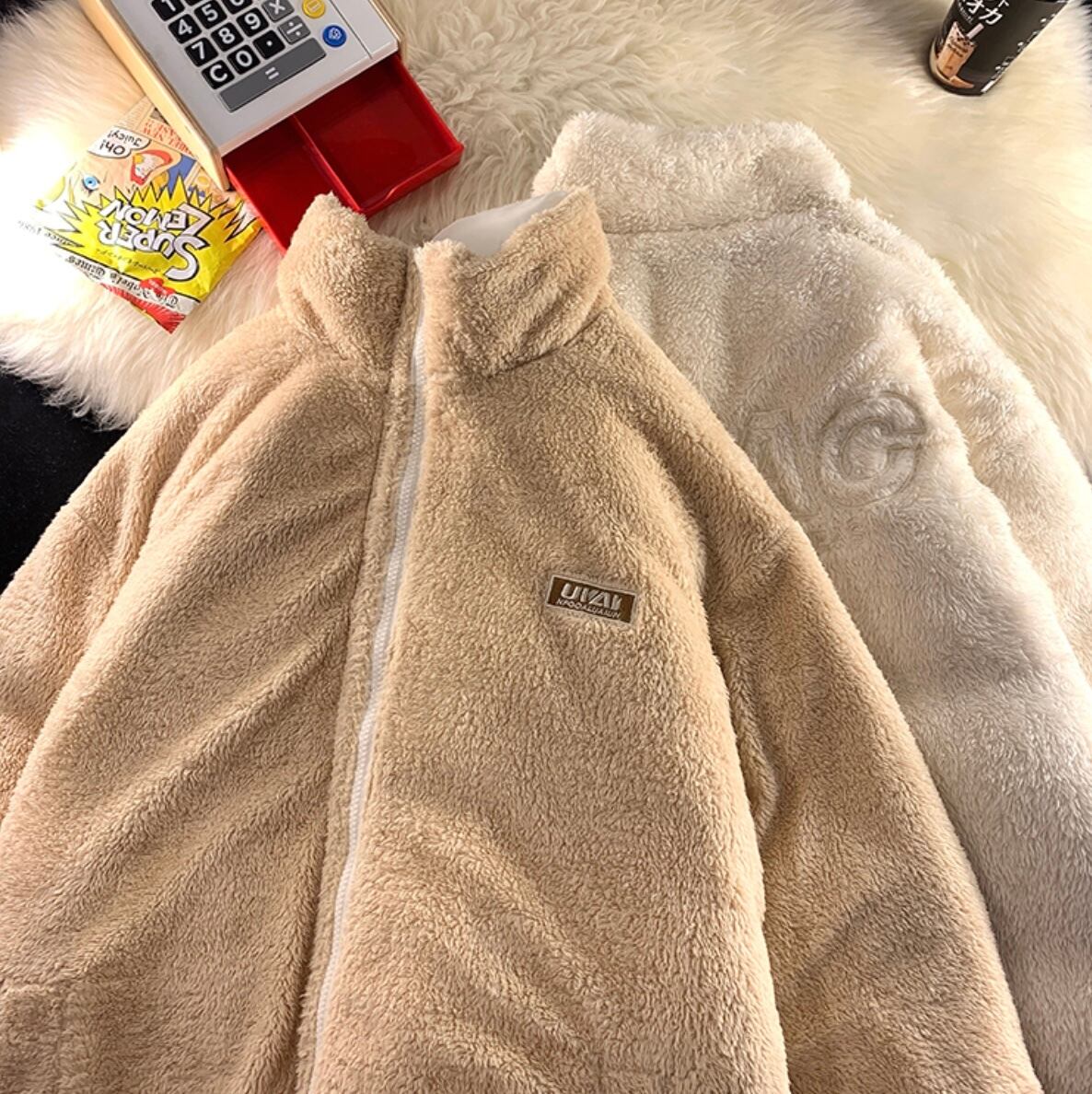 リバーシブル ジャケット ファー アウター ダウンジャケット ジャンバー あったか シンプル カジュアル メンズライク スポーティ 背面ロゴ Lamitte Deco トレンド 韓国ファッション ショップ Base店