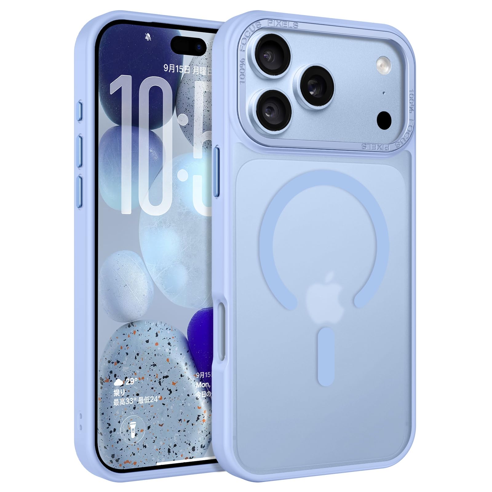 DOMAVER iPhone 18 Pro ケース MagSafe対応 マット仕上 金属カメラ保護縁 6.3インチ 水色