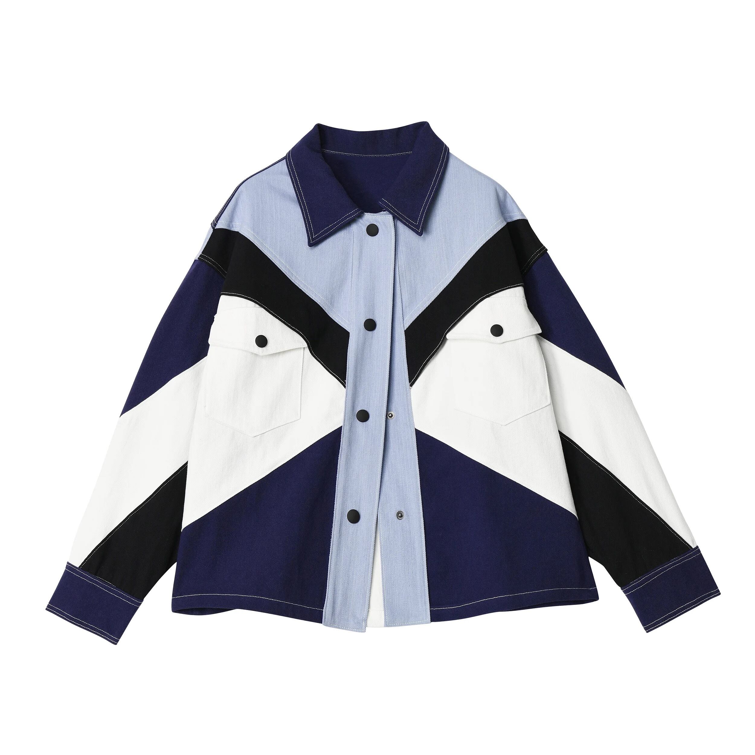 パッチワークデニムショートシャツジャケット