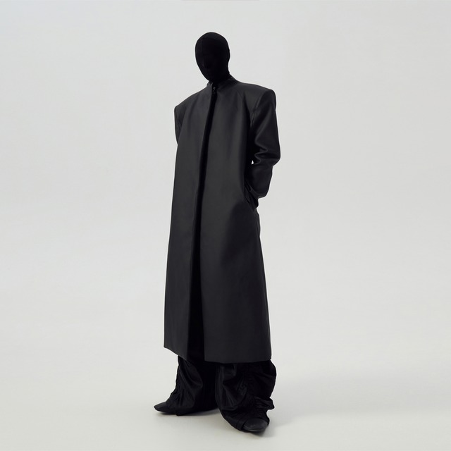 Matte coated black trench coat 0016