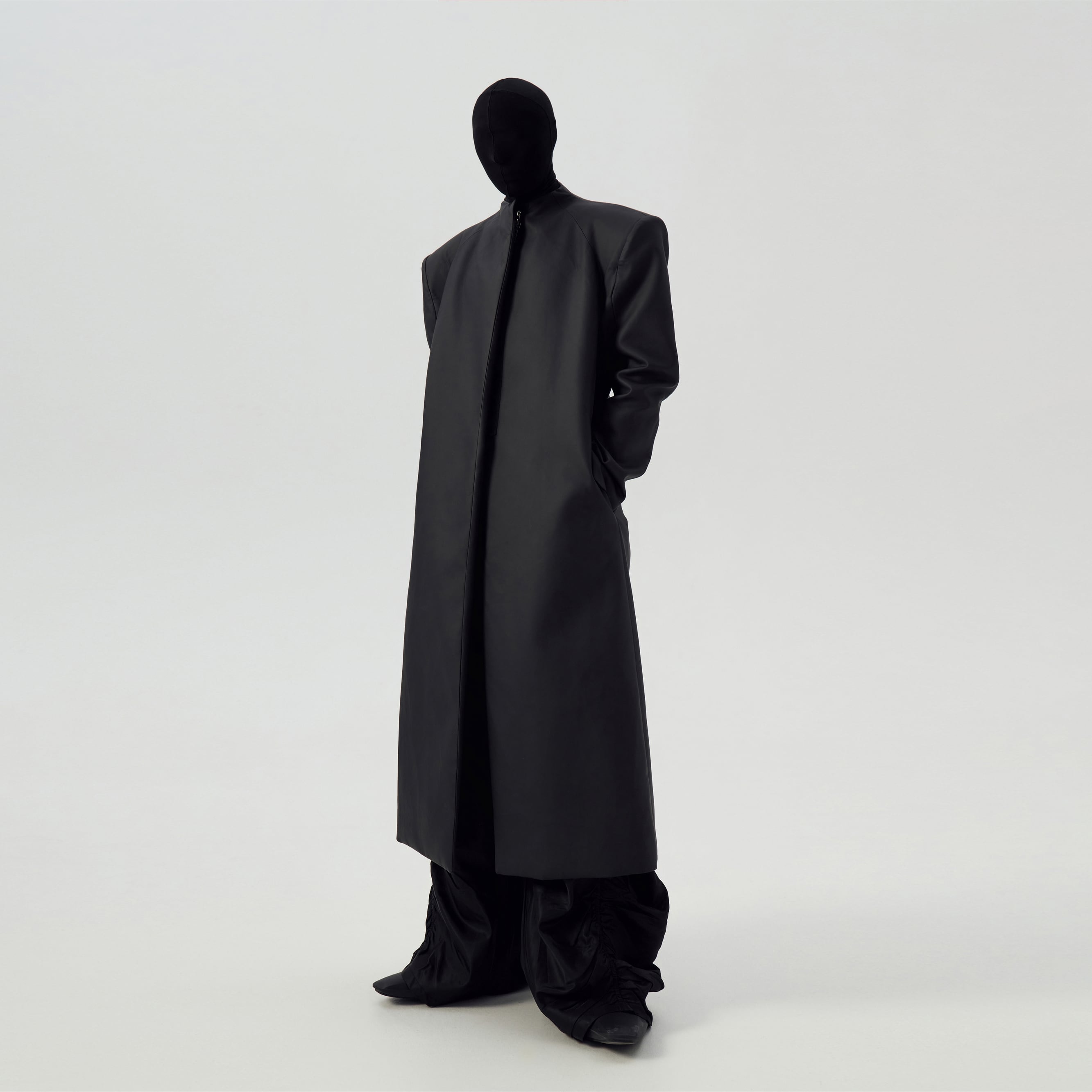 Matte coated black trench coat 0016