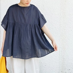 Cotton dobby gather blouse (charcoal)