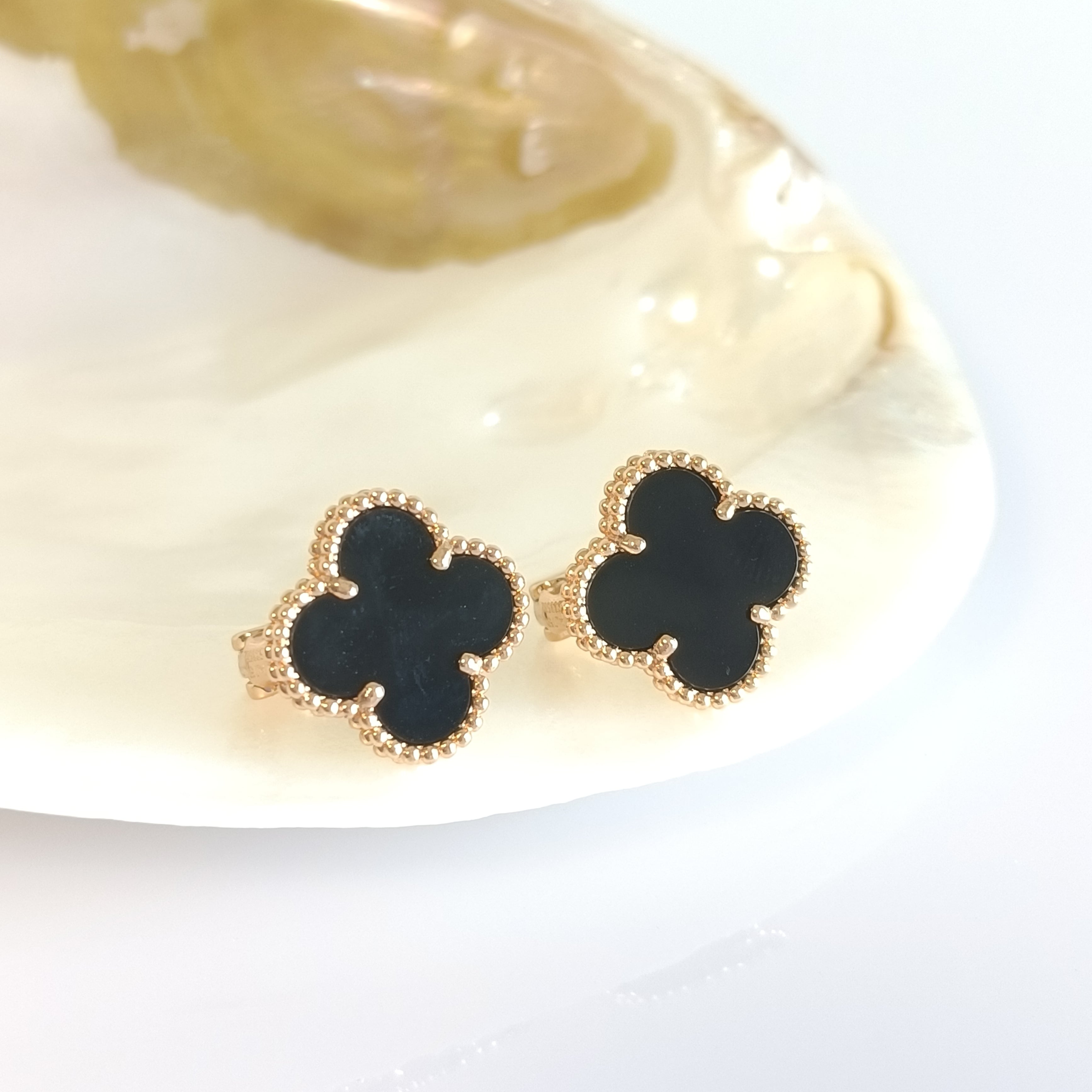 オニキス ローズゴールド クローバーピアス 15mm | olive&caty