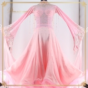 社交ダンス 衣装 スタンダード ドレス スタンダードドレス ワンピース フロート デモ 競技 ダンス パーティ 発表会 明るい HIROKO YAMAGUCHI ヒロコヤマグチ ピンク系 ステージ衣装 おしゃれ 装飾 豪華 レディース フリル エレガント シンプル パフォーマンス フェミニン レディース衣装