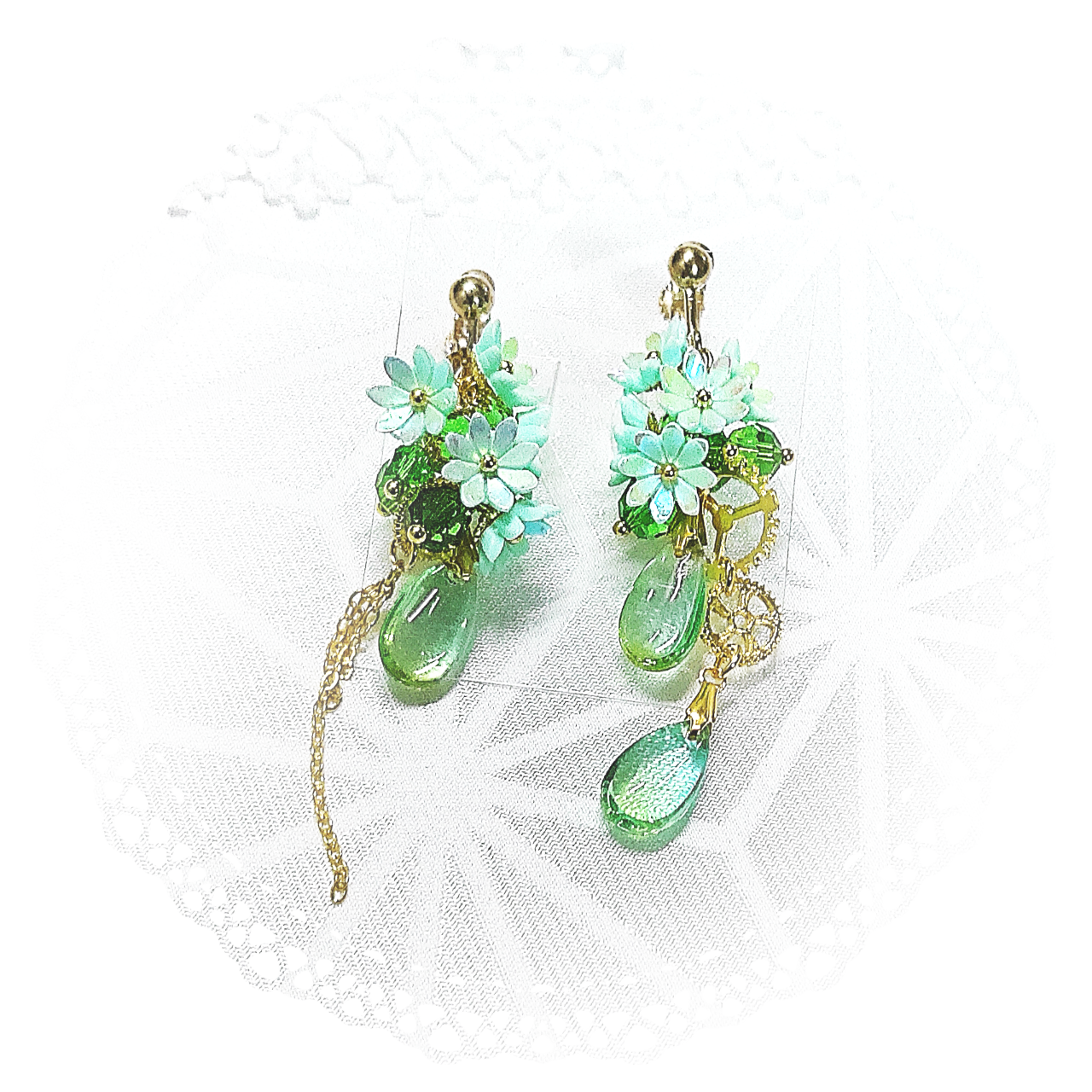 【イヤリング】歯車に小菊