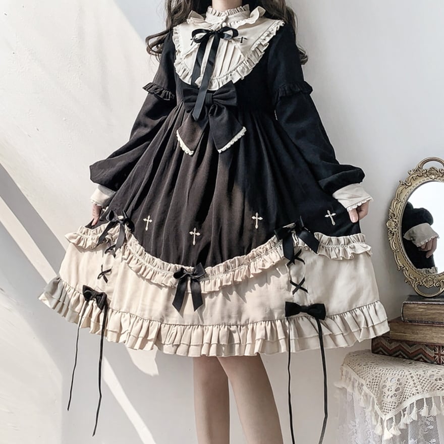 ゴスロリ ワンピース ドレス ブラック 十字架 天使界隈 キャミワンピ