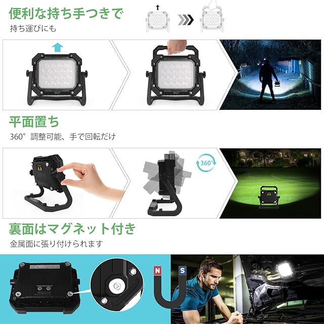 CLY LED 作業灯 投光器 ランタン 充電式 昼光色 自然色 電球色 SOS点灯