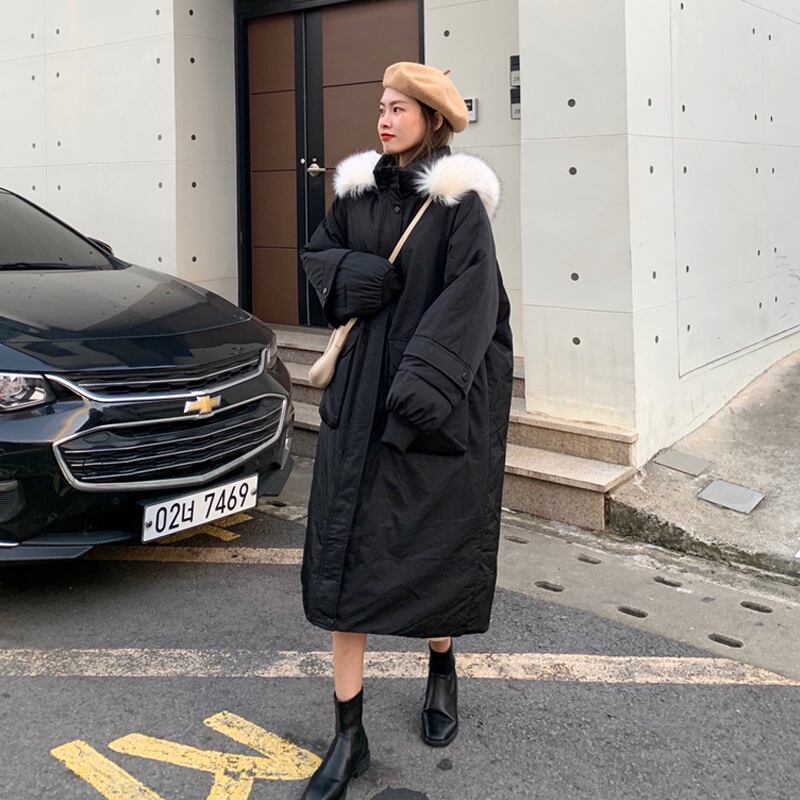 ファーカラージャケット ウィンタースタイルルーズロング コットン 冬物 クレセントシティ55802932074