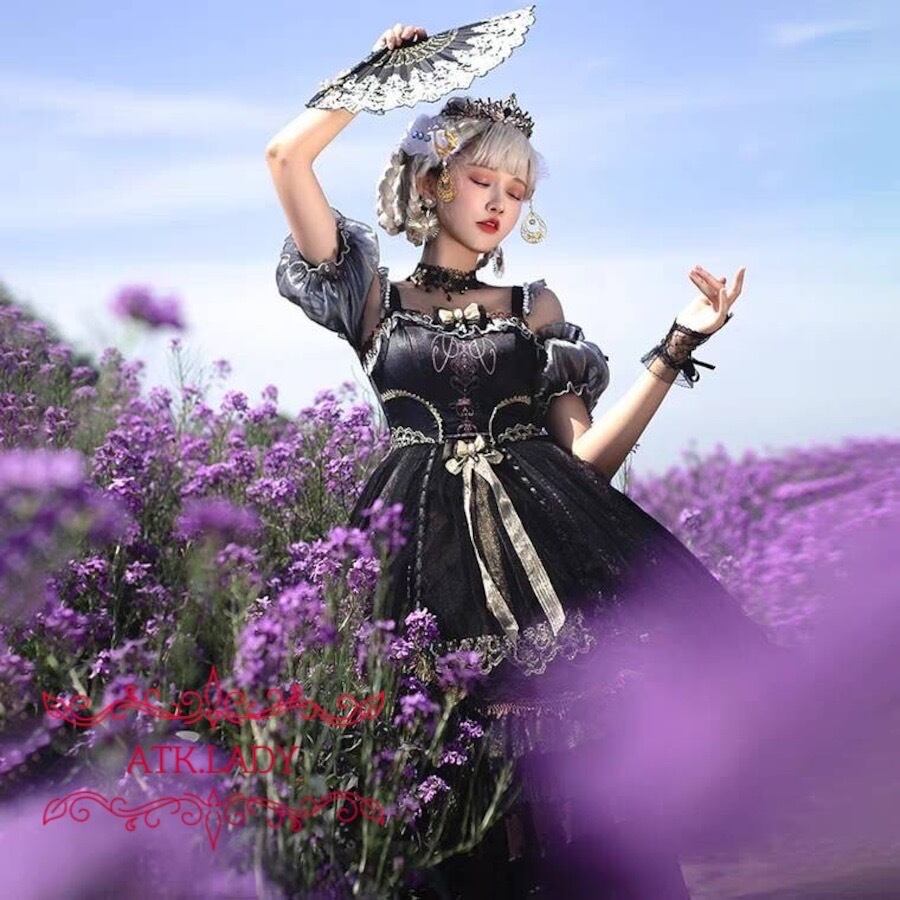 ATK.LADY】M76 Dark Rose【紫黒薔薇】JSK 分離 袖 洋風 ドレス ATK.LADY】M76 Dark Rose【紫黒薔薇】JSK 分離 袖 洋風 ドレス