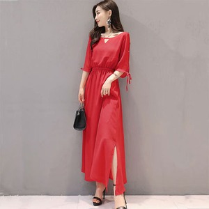 ワンピース レディース 送料無料 3色 ロングワンピース シャツワンピース ミモレ丈 レース シフォン リボン クルーネック 透け感 フレア 二の腕カバー 七分袖 ゆったり 大きいサイズ ゆる マタニティ 楽ちん スリット サイドスリット カジュアル ラフ 体系カバー 着痩せ 無地 レトロ 婦人服 10代 20代 30代 40代 50代 ボックスシルエット Iライン 大人 重ね着 着回し 春服 春 夏服 夏 シンプル お洒落 おしゃれ アジアン エスニック ファッション コーデ スタイル 休日