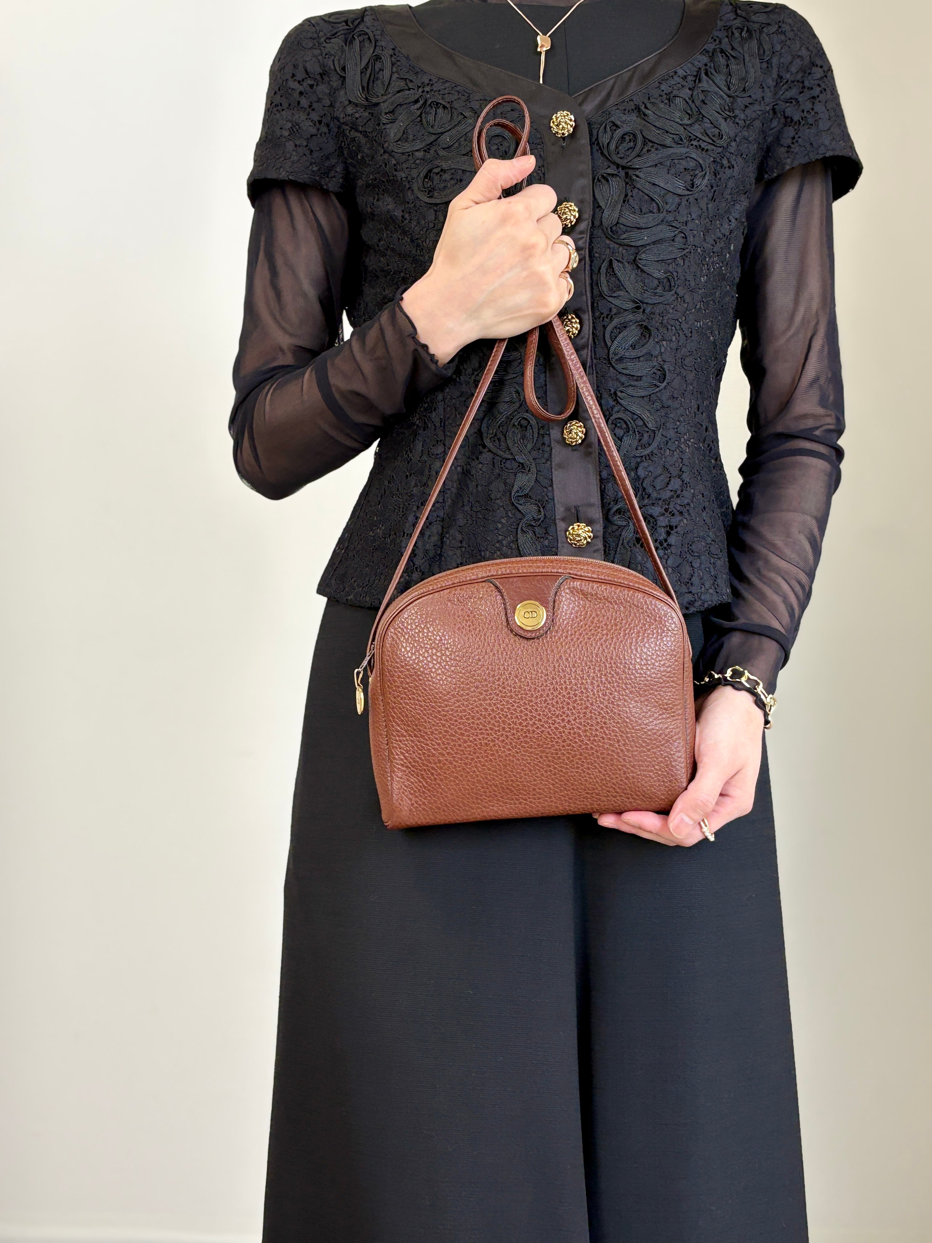 Christian Dior クリスチャン ディオール ショルダーバッグ ブラウン ロゴ レザー ミニバッグ vintage ヴィンテージ オールド 5tbhx8