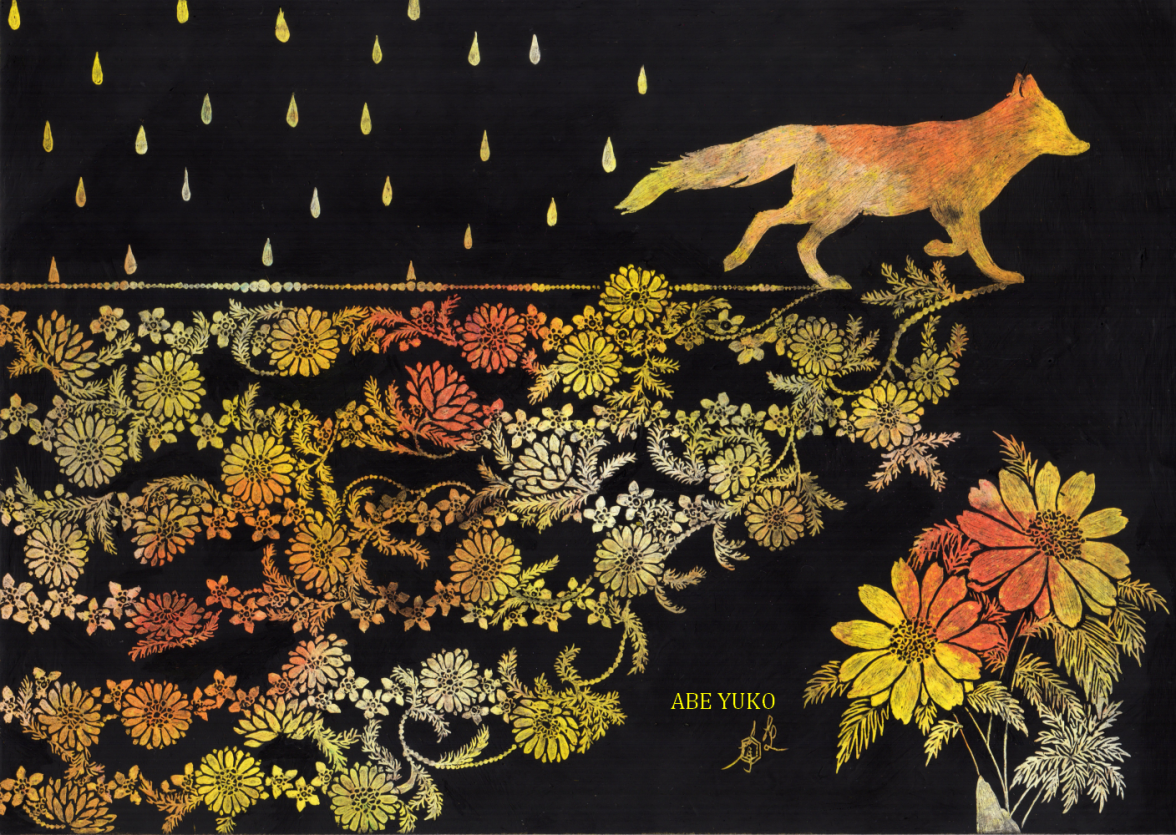 スクラッチアート オリジナル 鳥と花 原画 一点物