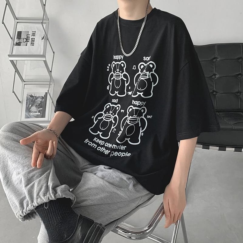 新しい ユニセックス Tシャツ ホワイト ストリート 半袖 黒色