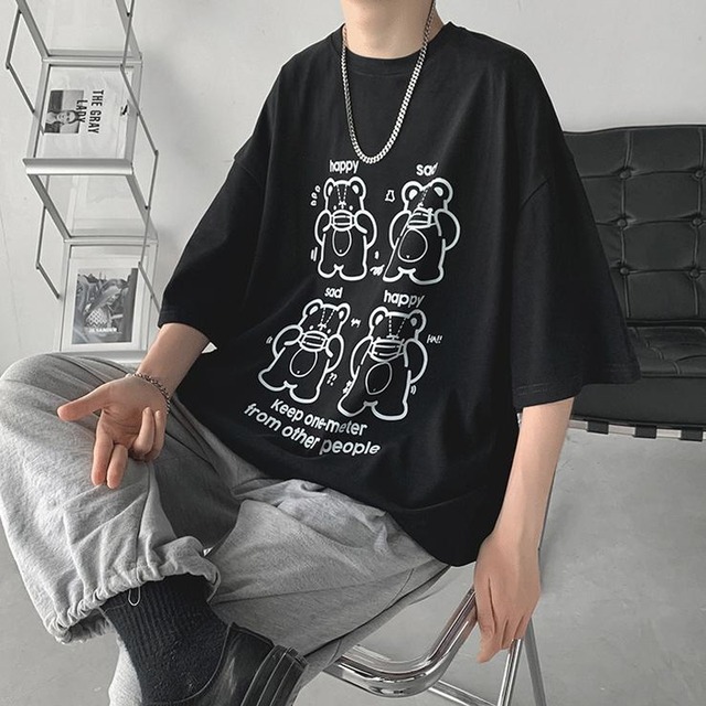 天使と悪魔 メンズ ｔシャツ クマちゃん ビッグシルエット ゆったり 病み可愛い Darkness 地雷系 原宿女子 ストリート系 韓国系 10代 代 天使と悪魔 サブカル系ファッション Seasonz