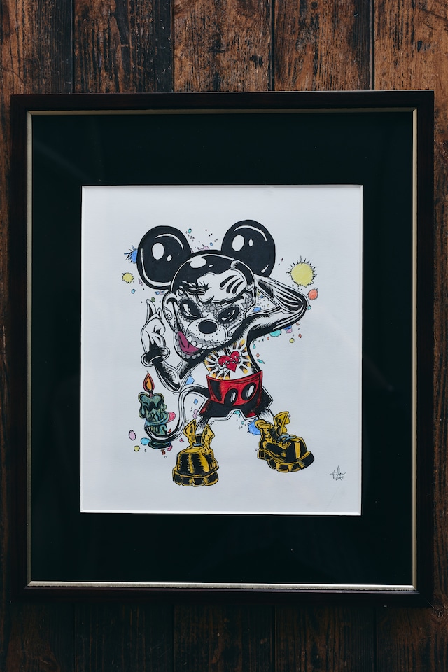 アート作品 Hillary Alon「Hip Mutas」アクリルペン画(額装付き)