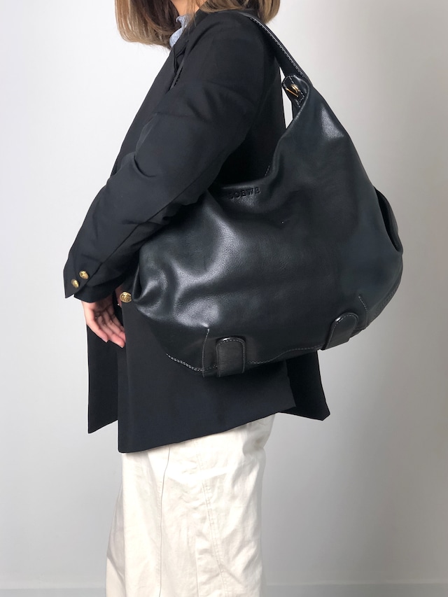 LOEWE ロエベ ショルダーバッグ ブラック ロゴ レザー ホーボーバッグ vintage ヴィンテージ オールド hyf3s5